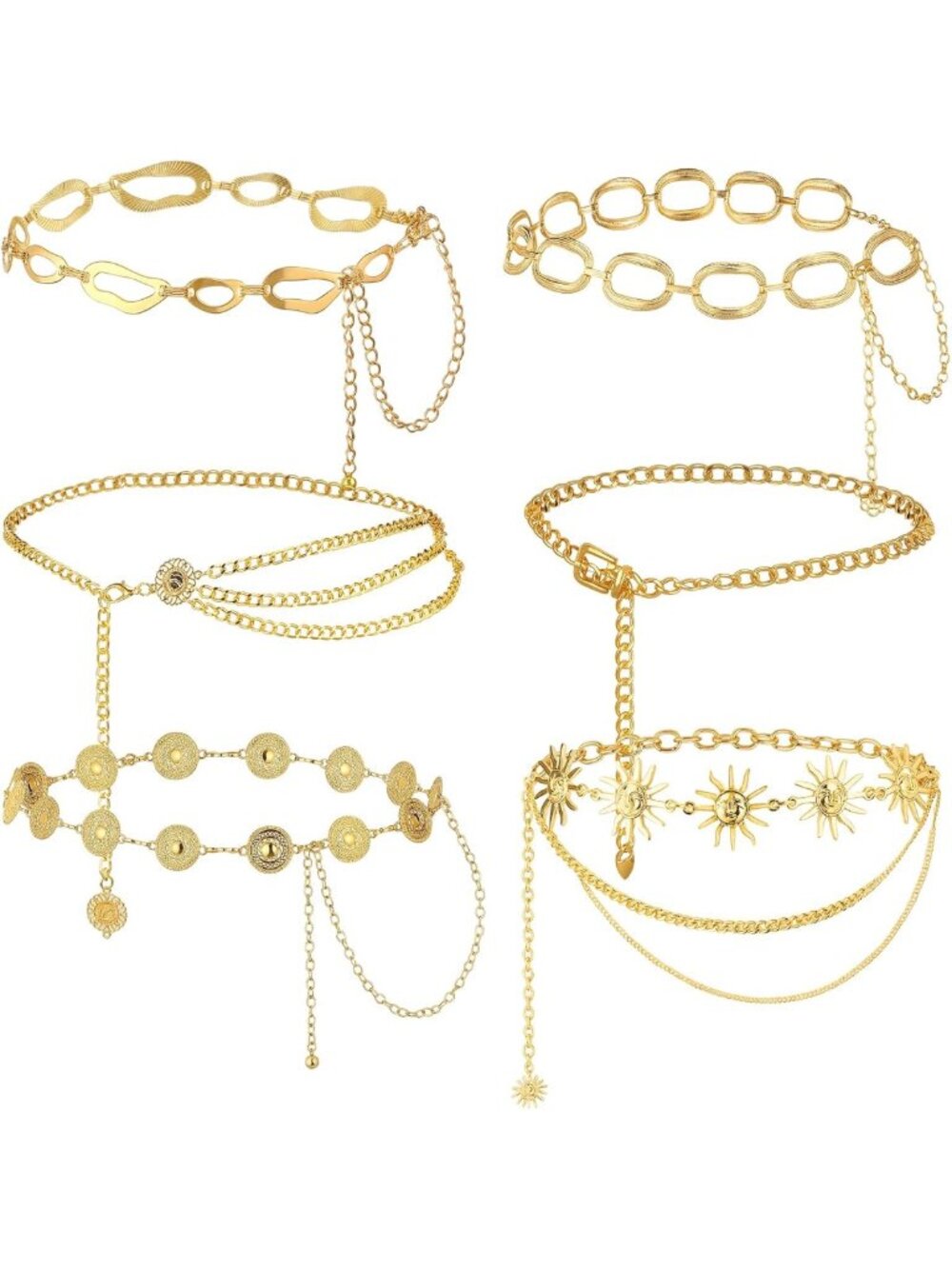 6 Pcs Gold Silver Multi-Layer Waist Chain Belt for Women - Adjustable Body